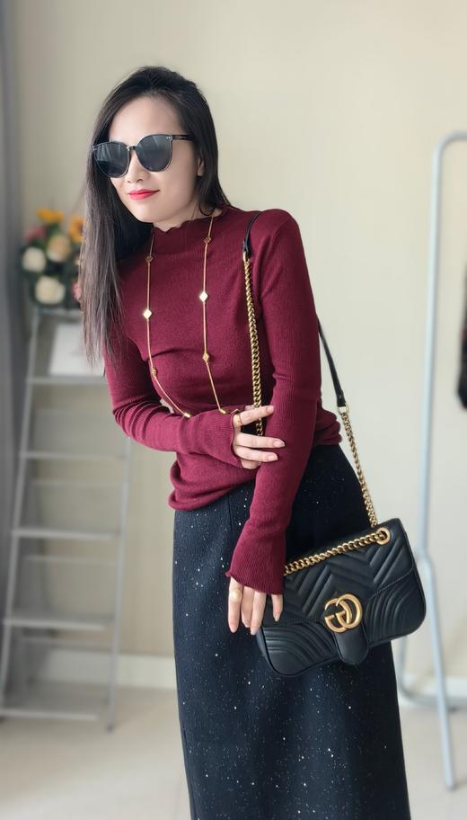 荷叶花边超细羊毛显瘦打底衫毛衫 商品图1