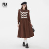 P&X设计师女装新款梭织撞色过膝连衣长裙825108093 咖色 商品缩略图1
