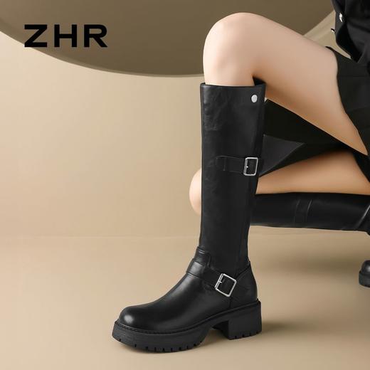 ZHR则则复古美拉德长筒靴女2024新款时尚百搭气质加绒增高瘦瘦靴 商品图4