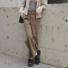 【顺丰包邮】35043 洛诗琳复古水染咖棉质阔腿直筒腰带牛仔裤658