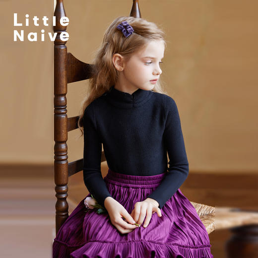 LittleNaive女童毛衣冬季新款堆堆领防风打底衫儿童高领针织衫 商品图2