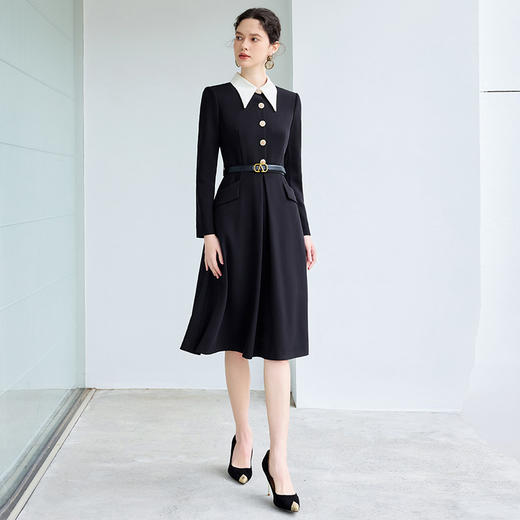 IWY/高级感黑色职业西装连衣裙正装女气质拼接领商务行政工作服Q1231-B 商品图3
