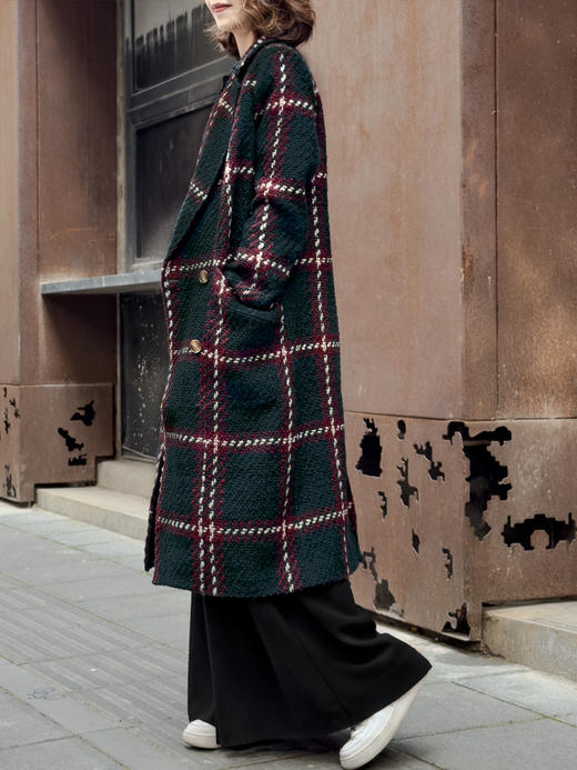 TYNVIE 修身插袋粗呢大衣-格纹 商品图8