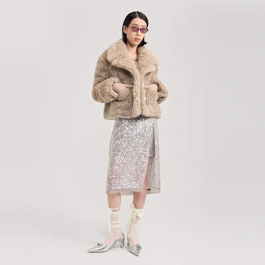 lost in echo2024冬季新款高级蓬松环保仿羊羔毛翻领毛毛保暖外套 商品图3