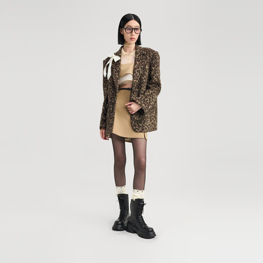 lost in echo2024冬季新款豹纹翻领毛呢外套日本进口羊毛西装大衣 商品图0