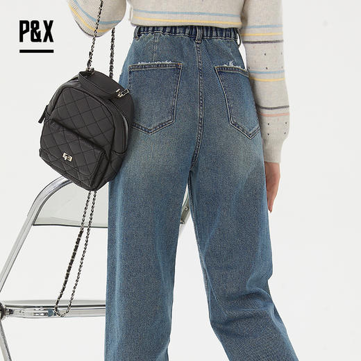 P&X设计师女装新款水洗牛仔长裤直筒825110071 蓝色 商品图4