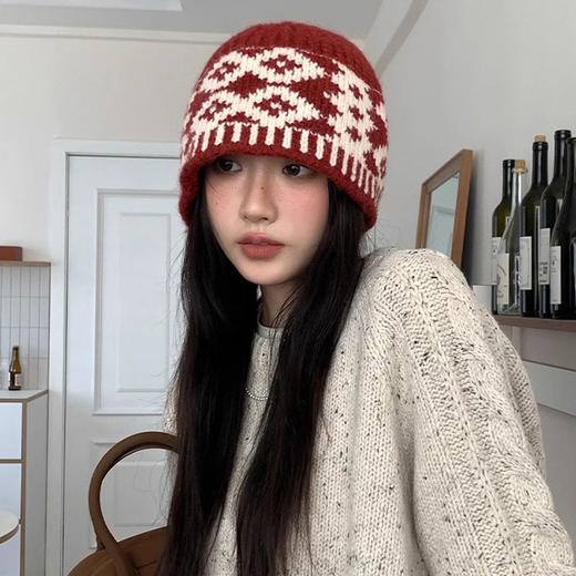 复古菱格针织毛线帽女 冬季针织帽显脸小 保暖防寒 商品图4