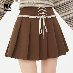P&X设计师女装新款复古装梭织半身短裙825107082A 咖色