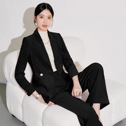IWY/复古黑西装外套职业通勤套裤女秋冬新款主持人正装简约风职业装搭阔腿裤两件套24CP038 商品图2