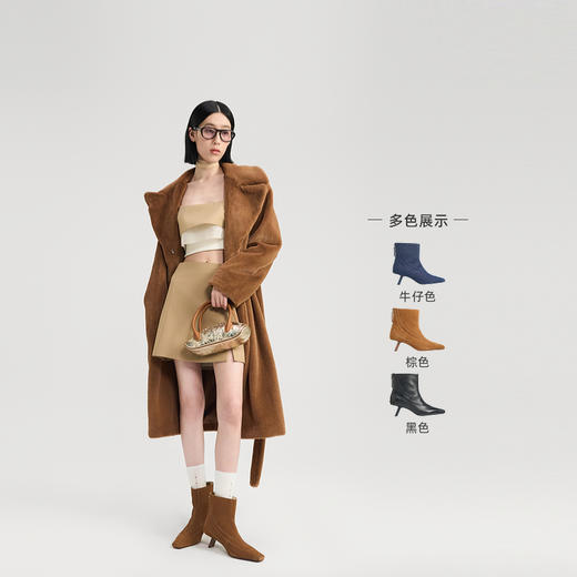 lost in echo2024秋季新款时尚黑色猫跟高跟尖方头踝靴短靴靴子女 商品图1