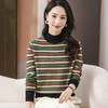 CC-101-35460秋冬新款羊毛针织衫复古洋气条纹半高领显瘦毛衣女提花打底衫批发 商品缩略图1