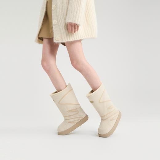 lost in echo2024秋冬新款西部风拼接厚底加绒保暖中筒雪地靴女 商品图3