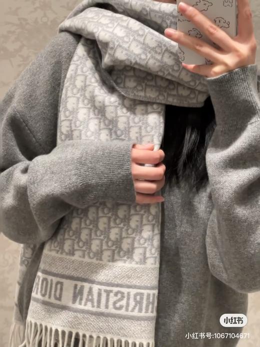 D家双面流苏倾斜字母  Obli*ue 印花围巾（TL） 商品图1