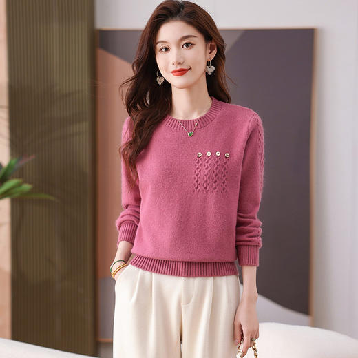 CC-101-56732小个子毛衣女士2024新款秋冬季洋气圆领提花针织短上衣内搭打底衫 商品图0