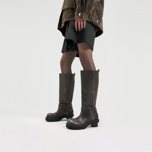 lost in echo2024秋季新款翘圆头积木跟厚底高筒长筒靴子骑士靴女 商品图3