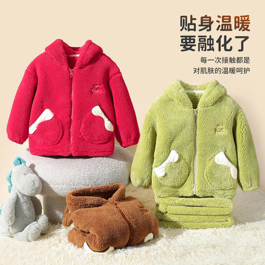 【清仓捡漏】【90-140】【MQDmini】男女童双面暖绒连帽珊瑚绒睡衣套装 商品图1
