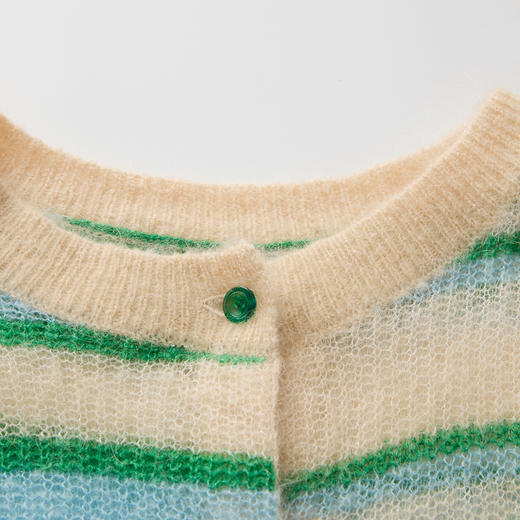 谜底条纹针织衫开衫2025春季新品设计感撞色圆领毛衣女251MZ0393 商品图3