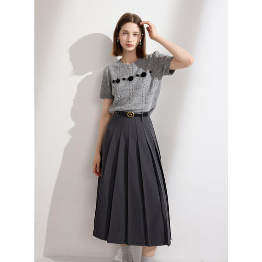 三彩2025春季新款复古高腰长款伞裙百褶裙半身裙A字裙小个子M 商品图3