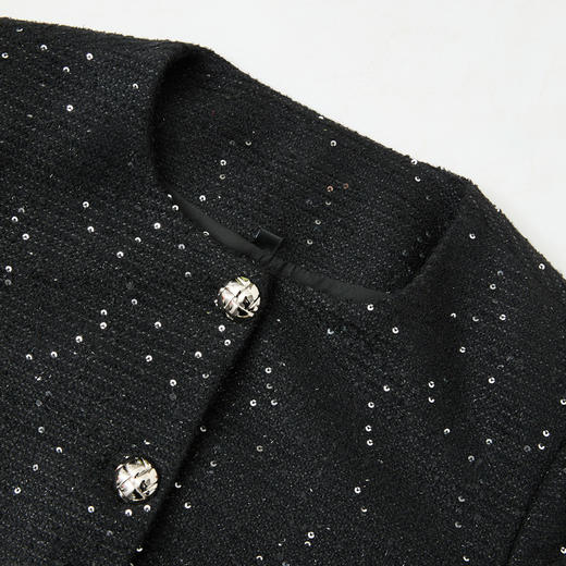 名媛千金风亮片细闪小香风外套女毛边圆领上衣V0150151 商品图5