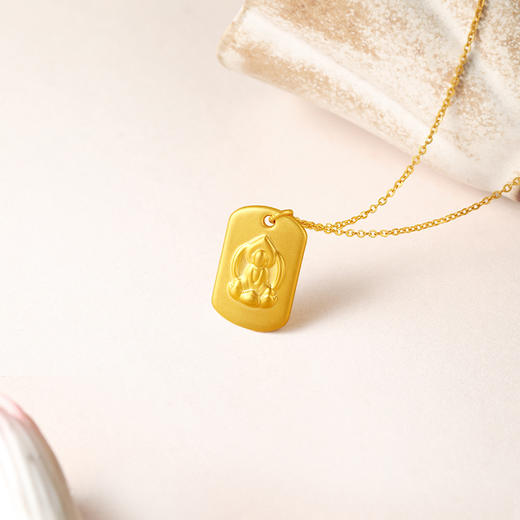 周六福黄金链坠女款5d硬金定价九华山联名无相佛足金平安无事牌 商品图2