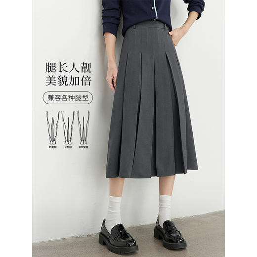 【专属特价】熙世界灰色西装半身裙2025春秋新款学院风通勤高腰a字百褶裙子 商品图2