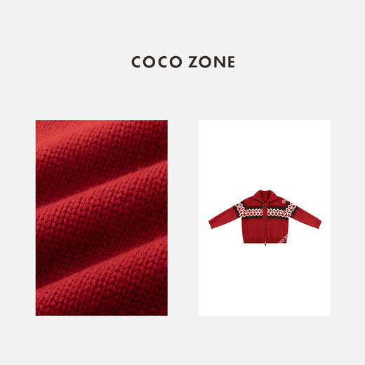 COCO ZONE 冬季费尔岛立领双头拉链提花针织开衫CC1D2761 商品图2