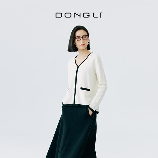 东黎 • 山羊绒女士撞色开衫 4630 商品图3