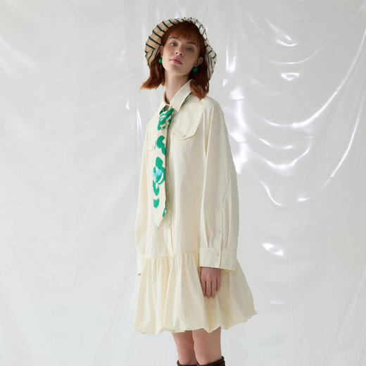 谜底衬衫式连衣裙2025春季新品挺阔A字型花苞裙长袖短裙251ML0121 商品图1