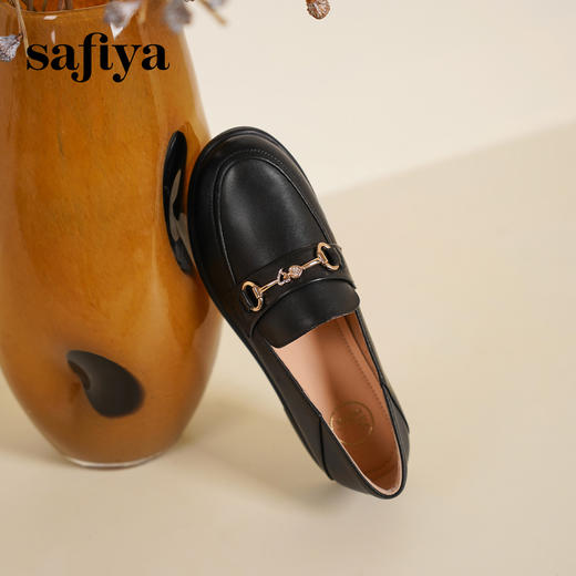 Safiya/索菲娅2025春学院风深口粗跟金属扣百搭休闲英伦乐福鞋SFD1112143 商品图7