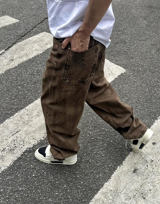 驴家 棕棋盘牛仔直筒长裤（JN） 商品图1