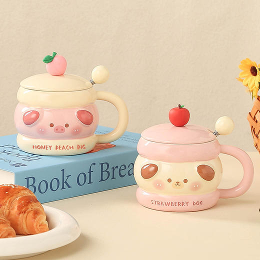 【好看的杯子，喝水就很甜~】马克杯带盖勺卡通水杯 家用高颜值陶瓷杯子 精致婚庆伴手小礼品回礼-QQ 商品图2