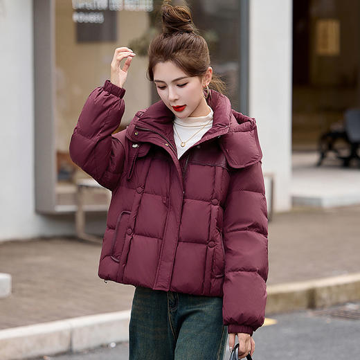 HR-BBL28898洋气小个子连帽加厚保暖羽绒服面包服短款白鸭绒外套女2024冬新款 商品图1