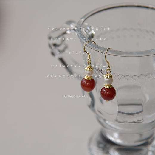 【敦煌珍珠红玛瑙耳坠】红玛瑙优雅气质925银针耳环女复古宫廷温柔耳饰 商品图4