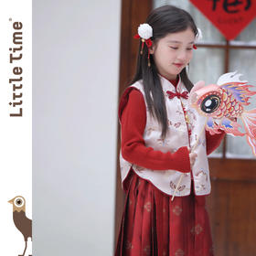 littletime中国风女童套装秋冬红色汉服新中式年服三件套
