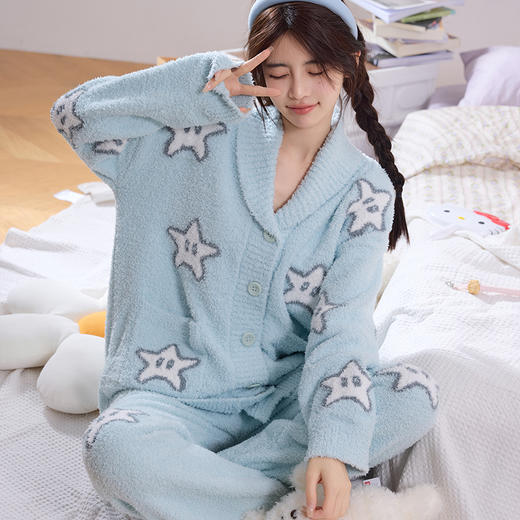 洁丽雅新款半边绒睡衣女冬季珊瑚绒洋气女孩加绒保暖家居服套装 商品图2