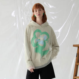 谜底连帽卫衣长袖女2025春新品双层拼接网纱设计感印花251MV0120