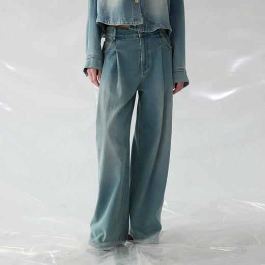 谜底牛仔阔腿裤女士2025春新品复古高腰百搭牛仔裤长裤251MK0019 商品图0