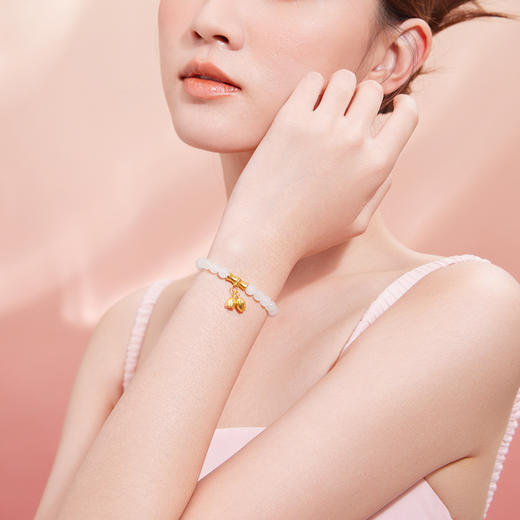 周六福和田玉手串女金镶玉黄金白玉步步高升莲蓬手链送女友礼物 商品图3