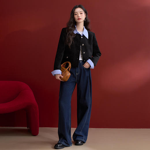 设计感拼接可拆卸条纹衣领假两件外套女通勤风上衣V0250015 商品图1