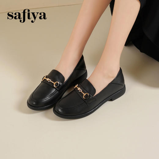 Safiya/索菲娅2025春学院风深口粗跟金属扣百搭休闲英伦乐福鞋SFD1112143 商品图0