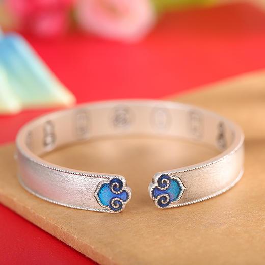 【祥云空濛】足银9999银古法珐琅祥云如意对口开口手镯【RP-SZ73055】 商品图1
