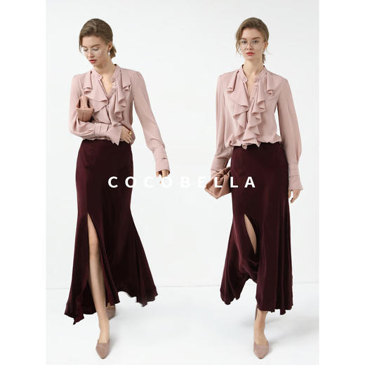 COCOBELLA静奢风荷叶边衬衫女25秋雅致小立领气质衬衣SR0001-2 商品图1