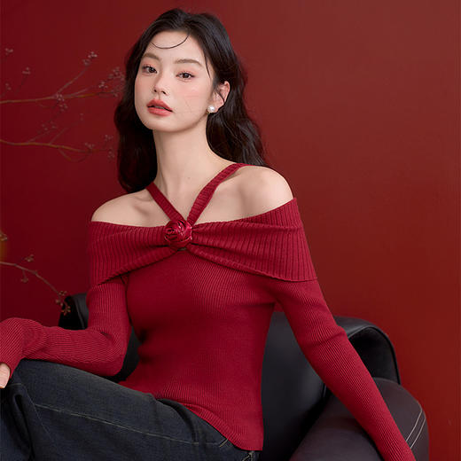 法式浪漫复古设计感立体玫瑰针织衫女高弹软糯毛衣V0150044 商品图2