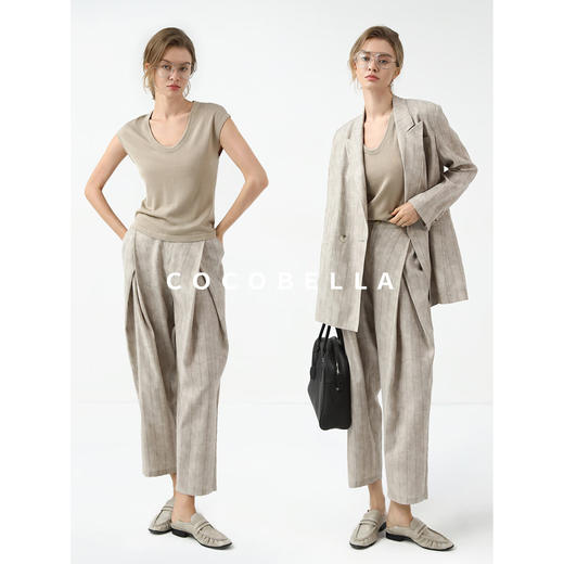 COCOBELLA质感亚麻打褶锥腿裤女25春夏利落九分休闲裤PA7047 商品图1