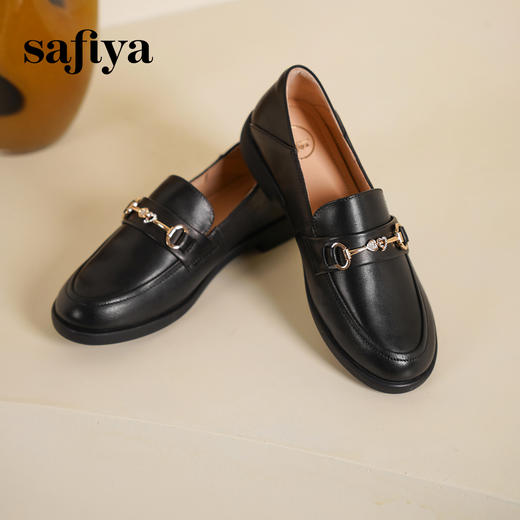 Safiya/索菲娅2025春学院风深口粗跟金属扣百搭休闲英伦乐福鞋SFD1112143 商品图5