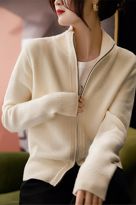 LEOIREA 复古双拉链羊毛开衫，版型挺括，多种搭配方式【G】 商品图2