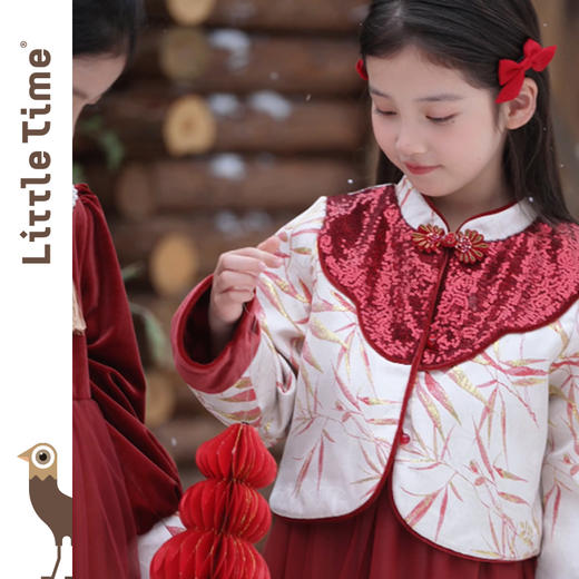 littletime女童秋冬套装2024新款红色新年服中国风棉服纱裙两件套 商品图0