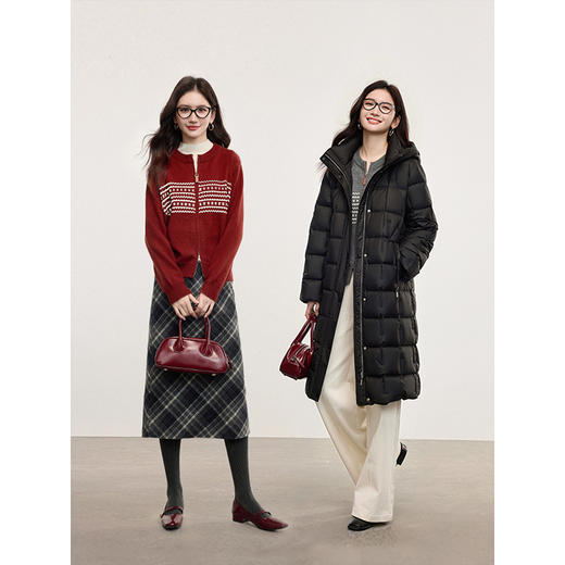 【1件65折】熙世界新年红色费尔岛毛衣开衫风秋冬设计感双拉链针织短外套 商品图1