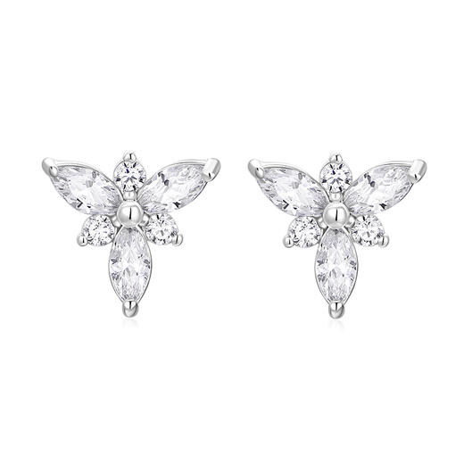 卡蒂罗/KADER 冰晶三叶草耳钉 幸运三叶草造型设计养耳洞耳饰 满镶宝石璀璨闪耀精致百搭配饰 925银 商品图1
