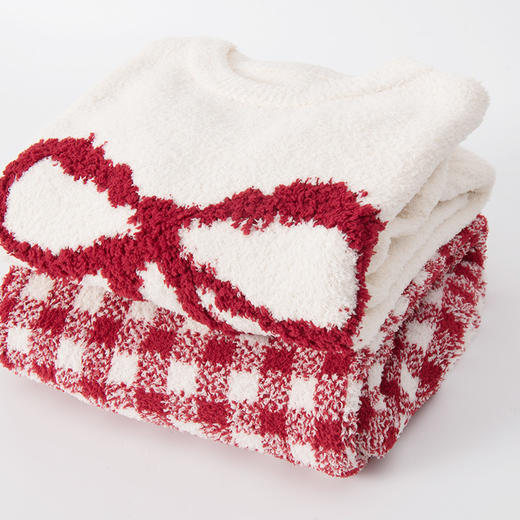 洁丽雅秋冬半边绒女睡衣甜美蝴蝶结长绒保暖柔软舒适家居服套装女 商品图7